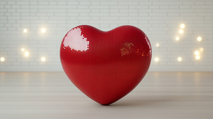 Red Mosaic Heart Sculpture – Modern Minimalist Valentine’s Design