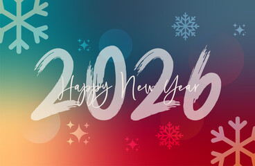 Happy new year 2026 poster with fireworks and colorful gradient background. Vector banner template. Greeting card.