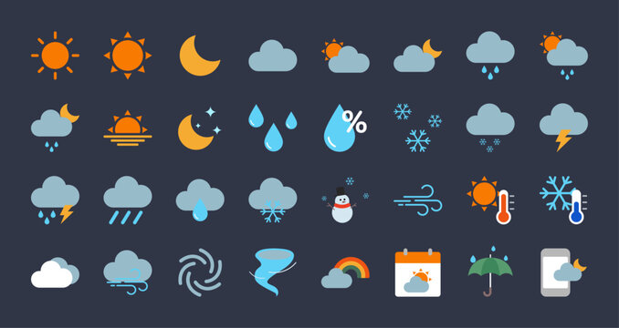 weather icon set. Simple color flat icons vector.