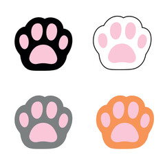 Set of cat paw or dog paw vector icon illustration.