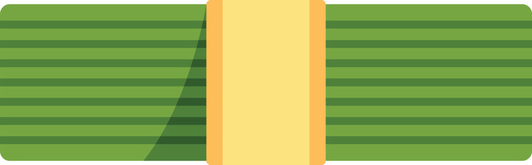 Fototapeta premium Horizontal wad of green cash money with yellow paper band, suggesting savings, investment, and finance