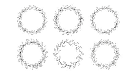 Obraz premium A collection of six decorative circular floral wreaths with delicate leaves and branches.