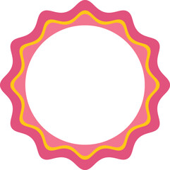 Pink and yellow wavy round label representing quality, guarantee, and satisfaction, ideal for businesses seeking to convey trust and reliability