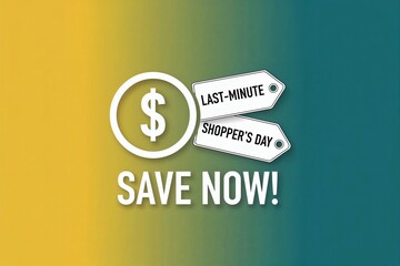 Promotional graphic highlighting a 'Last-Minute Shopper's Day' sale with a dollar symbol and vibrant colors.