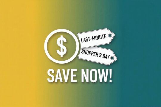 Promotional graphic highlighting a 'Last-Minute Shopper's Day' sale with a dollar symbol and vibrant colors.