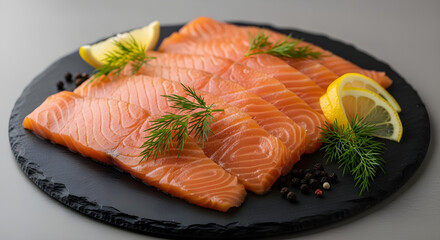 Fresh Salmon Fillet with Herb and Lemon Garnish