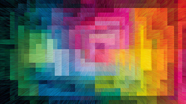 Vibrant Abstract Geometric Pixel Layers Forming a Dynamic Spectrum of Color and Motion