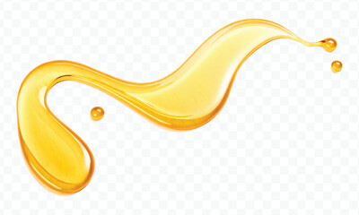 realistic fresh liquid honey or oil splash in curve style isolated on transparent background