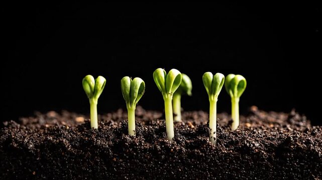Time Lapse: Sprout Growth from Seed in Soil on Black Background