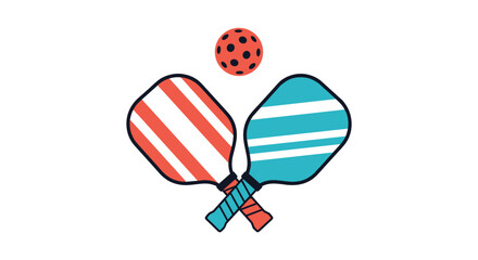 Fototapeta premium Pair of pickleball paddles crossed with a pickleball above them.