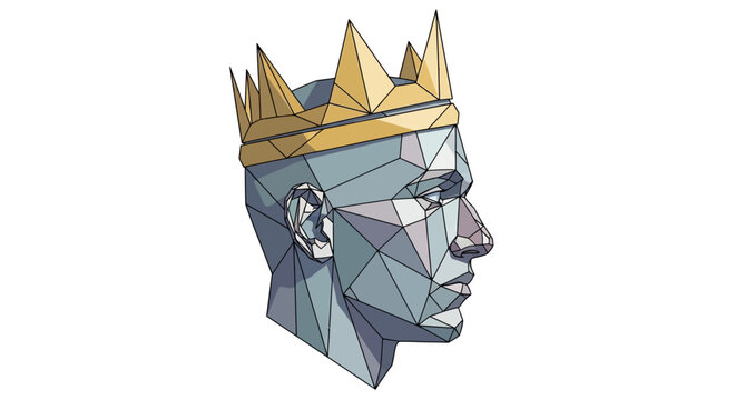 Geometric representation of power, stylized royal figure with polygonal design elements