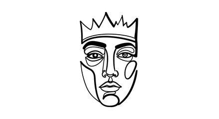 Minimalistic line art portrayal of royalty, abstract regal portrait with a crown design