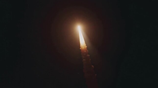 Anti-missile defense. Menace of rocket attack. Air raid. Danger. Threat of nuclear war. Missile launch. Test flight of a rocket with cluster munition. Casualties for infantry