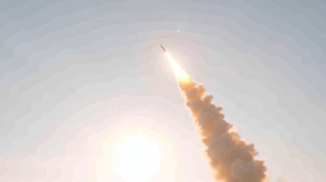 Anti-missile defense. Menace of rocket attack. Air raid. Danger. Threat of nuclear war. Missile launch. Test flight of a rocket with cluster munition. Casualties for infantry