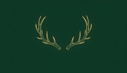 Elegant forest green background highlights minimalist gold cervid antler artwork creating serene modern decorative wildlife nature aesthetic graphic artistic composition