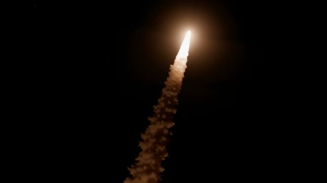 Anti-missile defense. Menace of rocket attack. Air raid. Danger. Threat of nuclear war. Missile launch. Test flight of a rocket with cluster munition. Casualties for infantry