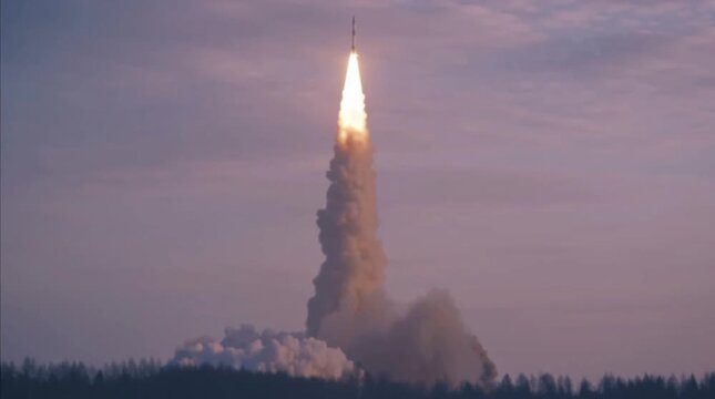 Anti-missile defense. Menace of rocket attack. Air raid. Danger. Threat of nuclear war. Missile launch. Test flight of a rocket with cluster munition. Casualties for infantry