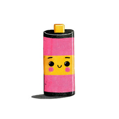Playful Whimsical Illustration of a Cute Pink Battery Winking