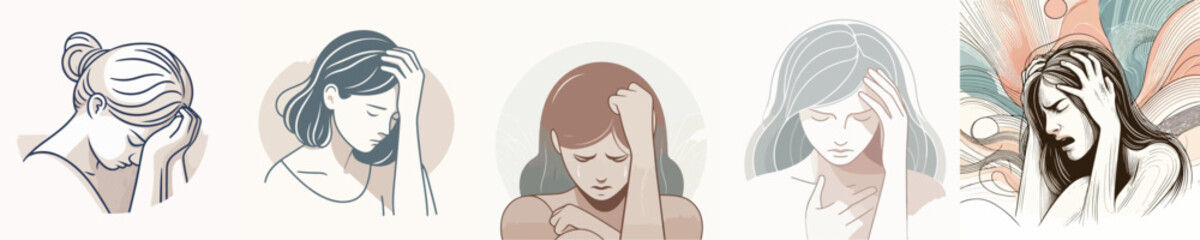 vector image of a woman with a headache on a white background