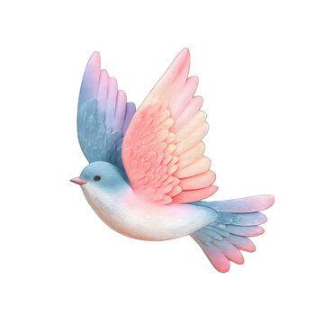 Soft pastel 3D clay illustration of a colorful flying bird