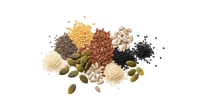 Low Sugar Mixed Seeds Flat Lay Shot on White Minimal Setup