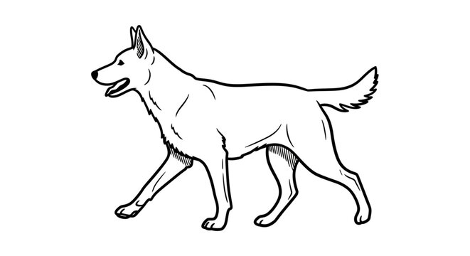 Linear depiction of a canine striding forward in a simplistic design art drawing