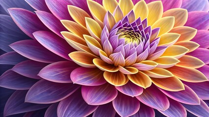 Vibrant Petals: A Macro Study in Purple and Yellow
The Symmetric Beauty of a Blooming Dahlia
Jewel-Toned Petals: A Detailed Study in Pink and Gold