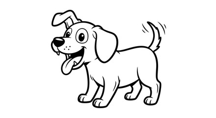 Fototapeta premium Black and white illustration of a cheerful puppy happily wagging its tail on a clear background