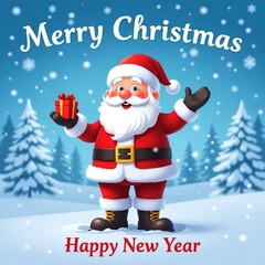 Merry Christmas and Happy New Year Greeting Card with Santa Claus
