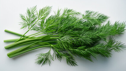 Fresh dill leaves arranged softly on a clean white surface