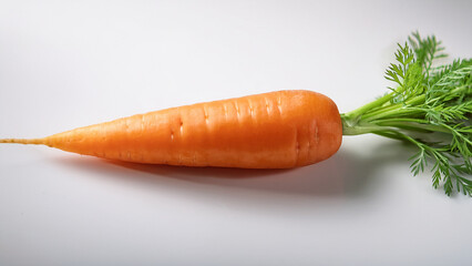 A single fresh carrot with vibrant orange color on a clean white background