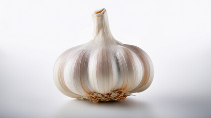 A whole garlic bulb with smooth white texture on a clean bright background