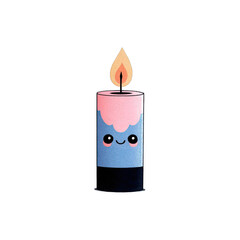 Cute Digital Illustration of a Blue and Pink Minimalist Candle with a Sweet Face