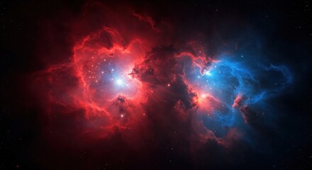 Obraz premium Cosmic Symphony: A mesmerizing display of celestial wonders, vibrant nebulae blaze with hues of red and blue. A cosmic dance of light and energy that ignites the imagination.
