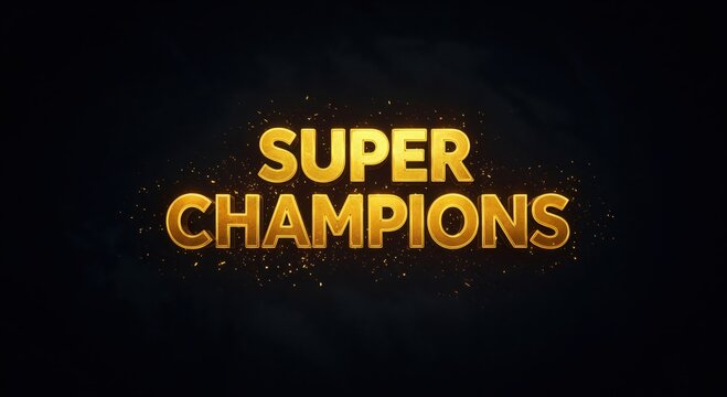 Super Champions: a striking visual, where the text SUPER CHAMPIONS takes center stage against a backdrop of deep darkness and a gentle shimmering, evoking feelings of excitement and anticipation.
