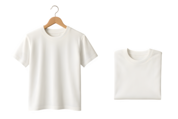 Realistic T-Shirt Mockup — Hanger & Folded Views on Clean White Background