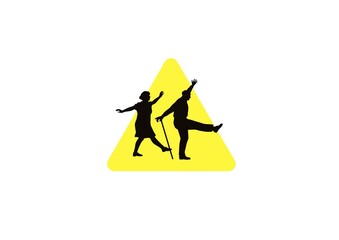 Active Senior Couple Dancing Silhouette in Yellow Triangle