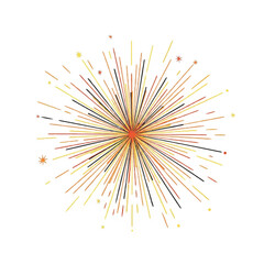 Colorful Firework Burst with Radiant Spokes and Tiny Sparks in Celebration.