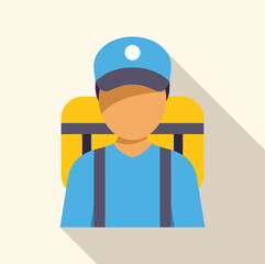 Delivery man wearing blue cap and shirt carrying yellow backpack delivering packages