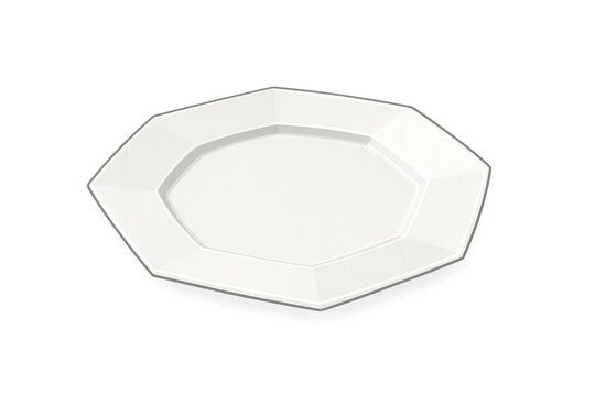 White octagonal plate showing a geometric design, ideal for serving food, cooking, and kitchen themes, transparent background