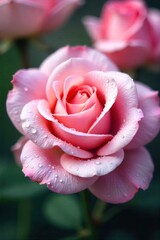 Dewy Pink and White Roses with Scattered Sparkle Extreme close up macro shot of dewy pink and white rose petals glistening with tiny water droplets. Subtle, scattered gold and silver sparkles and soft