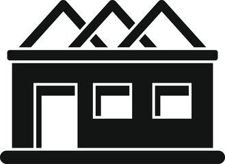 Simple icon representing a house under construction, featuring visible roof beams and a solid foundation