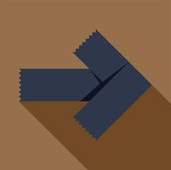 Blue duct tape forming an arrow pointing to the right with a long shadow on a brown background