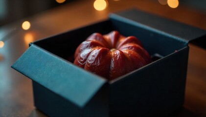 Unwrapping Joy A Glimpse of Anticipation and Delight in a Gift Opening. A close up view of an opened gift box, with the edge of luxurious tissue paper slightly pulled back to reveal a hint of an