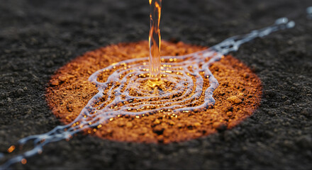 Close-Up Shot of a Holographic Simulation of Water Absorption Projected onto Actual Soil