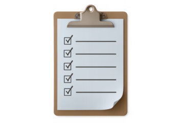 Checklist on clipboard with completed tasks, symbolizing productivity, success, goal achievement and planning
