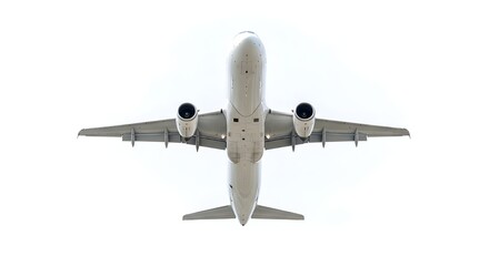 Obraz premium Airplane flying in the sky isolated on white background, bottom view