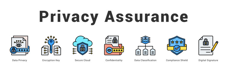 Privacy Assurance Modern and clean web banner illustration featuring thematic icons for visual communication