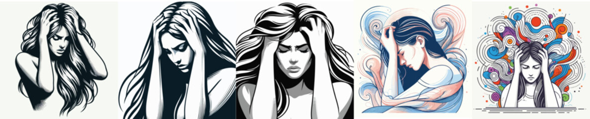 vector image of a woman with a headache on a white background