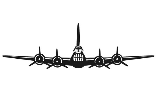 A striking front-view silhouette of a classic four-engine propeller aircraft, emblematic of vintage aviation power and engineering excellence, perfect for military history enthusiasts